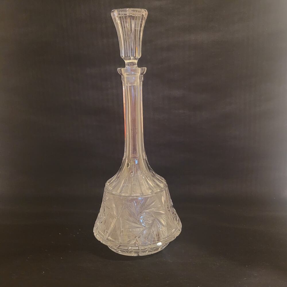 Vintage Rare Glass Crystal Decanter Carafe with stopper Floral Cut Bohemian